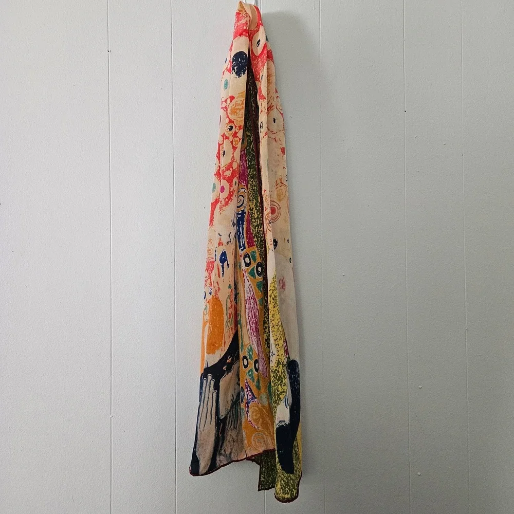 Gustav‎ Klimt Art Print Silk Scarf Women Multicolor Oblong Hand Rolled Edges